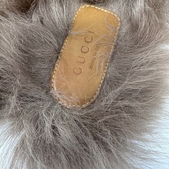 GUCCI Princetown Black Leather Fur Lined Loafer Mule with Bronze Horse Bit 37 - Picture 7 of 8